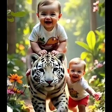 Small, Beautiful Animals Flying In The Air And Cute, Giggling Babies