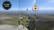 Cow falls off a cliff, rescued by fire brigade helicopter in Manfredonia (Puglia, Italy)