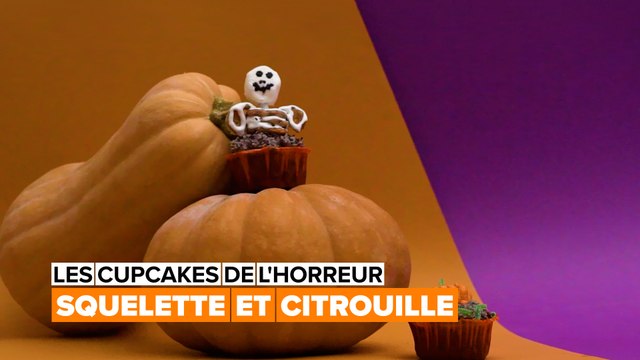 Les cupcakes de l'horreur : muffins en squelette et citrouille
