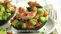 Aguacates rellenos de langostinos y mejillones