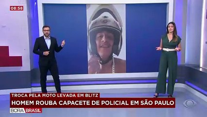 Suspeito aparece com capacete da PM e desafia agentes: "devolve a moto que nóis devolve o cap"
