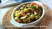 Ensalada de patata con salpicón de mejillones y gambas