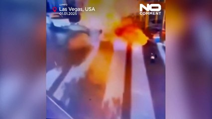 See images of the Tesla exploding outside the Trump Hotel in Las Vegas.