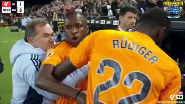 Vinicius Jr. Forced Down Tunnel by Team-Mate Rudiger after Being Sent Off for Pushing Keeper in Head