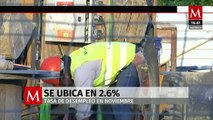 Tasa de desempleo se ubicó en 2.6%;  aumenta ligeramente en noviembre, informó el Inegi