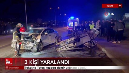 Tokat'ta Tofaş kazada demir yığınına döndü