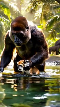 Gorilla Heroically Saves Drowning Lion Cub in Unlikely Act of Kindness