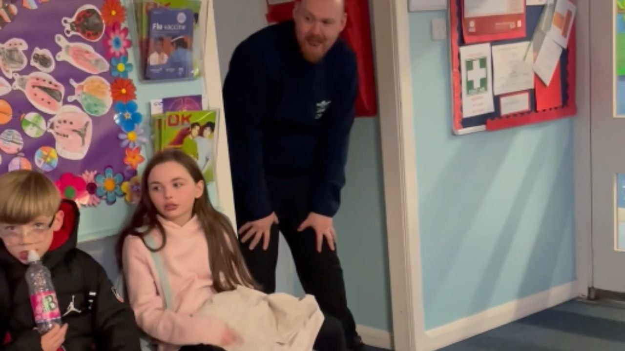 Sweet reunion moment as daughter hugs dad following his surprise return after 6 months