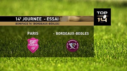 TOP 14 - Essai de Ugo BONIFACE (UBB) - Stade Français Paris - Union Bordeaux-Bègles