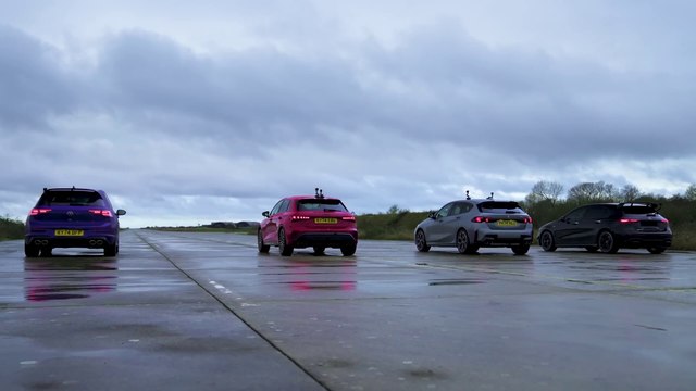 New VW Golf R v BMW M135 v Audi S3 v AMG A35: DRAG RACE