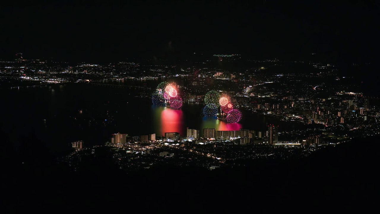 Lake fireworks night view free stock video. Free for use & download.