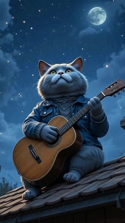 Cat playing guitar