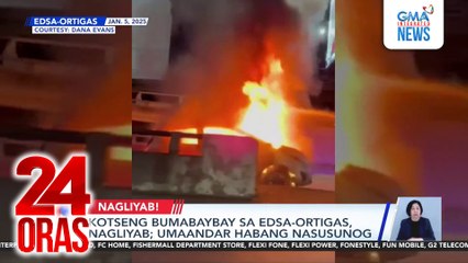 Kotseng bumabaybay sa EDSA-Ortigas, nagliyab; umaandar habang nasusunog | 24 Oras