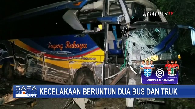 Detik-Detik 2 Bus dan Truk Terlibat Kecelakaan Beruntun di Ngawi