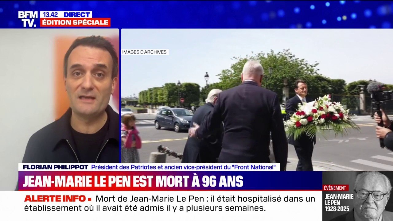 Mort de Jean-Marie Le Pen: "Le combat et les vérités qu'il avait apporté il y a 40-50 ans sont aujourd'hui au cœur du débat politique français", estime Florian Philippot (ancien vice-président du "Front national")