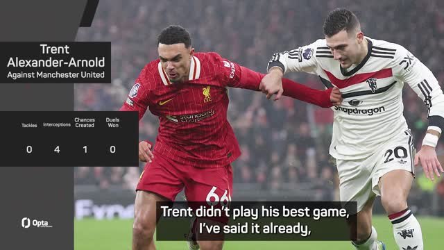 Trent 'didn't play his best game' against Manchester United - Slot