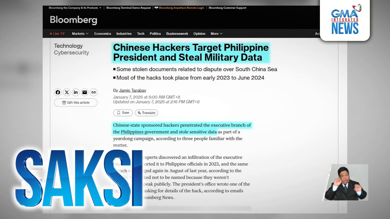 Mahalagang military documents, nakuha umano matapos ma-hack ang website ng Office of the President, ayon sa ulat ng Bloomberg | Saksi