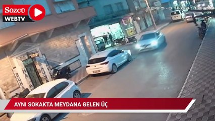 Aynı sokakta meydana gelen üç kaza kamerada
