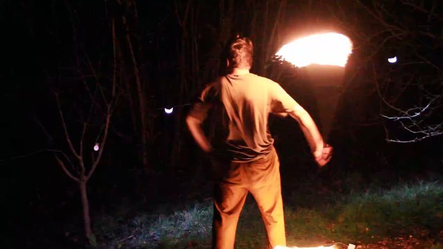 Chris Wilmoth gives a fire spinning demonstration for Porlock Wassail 2025, filmed by George Ody.
