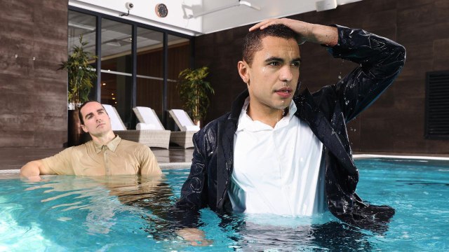 Waterproof 'swim suit' allows office workers to move from pool to work in seconds