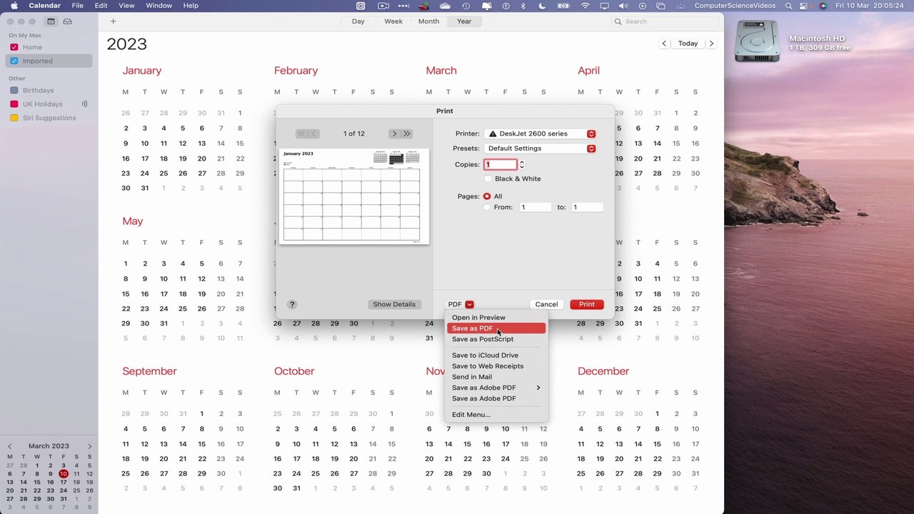 How to SAVE Your Calendar as a PDF On the Calendar Application Using a Mac - Basic Tutorial | New
