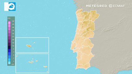 Precipitação acumulada para Portugal até às 12:00h de sábado, dia 11 de janeiro