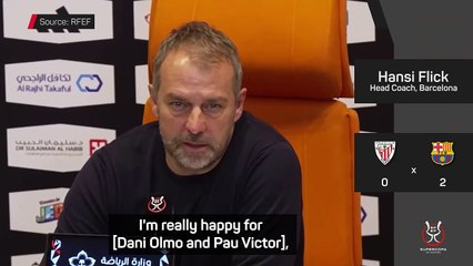 Flick dedicates Barca victory to Olmo and Victor