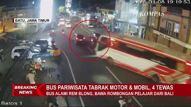 Terekam CCTV! Detik-Detik Kecelakaan Maut Bus Pariwisata di Batu, 4 Orang Tewas