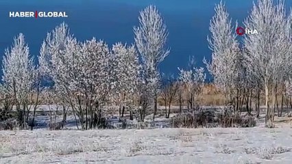 Van'da ortaya çıkan kırağı ve sis görüntüleri büyüledi