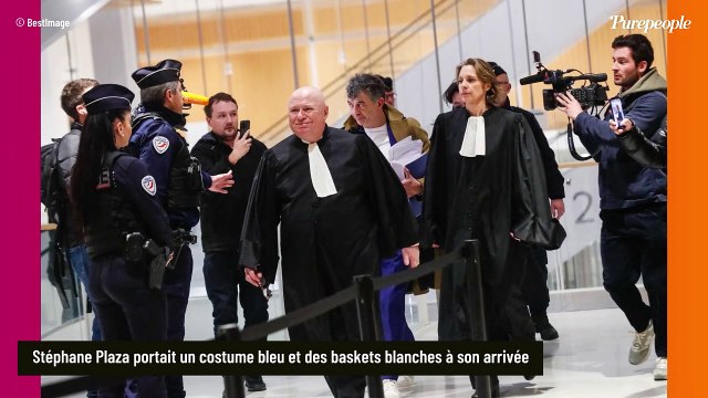 Arrivée de Stéphane Plaza au tribunal, les premières images de l'animateur de M6 en costume bleu et baskets blanches