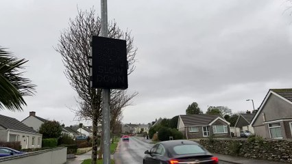 Speed warning sign in Daniels Lane, St Austell