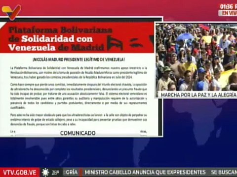 Plataforma Bolivariana de Solidaridad con Venezuela de Madrid reafirma su apoyo al Pdte. Maduro