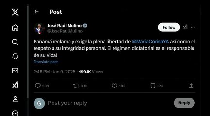 Presidente Mulino pide la liberación de María Corina Machado