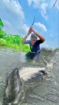 Unique hook fishing in rain🎣🎣_ lady fishing in mud water #hook_fishing #fishingtechnique #fish Ep-33