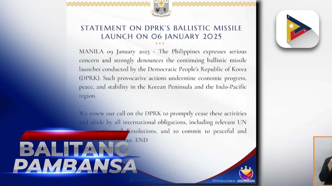 DFA, kinondena ang pagpapakawala ng ballistic missile ng NoKor noong Enero 6
