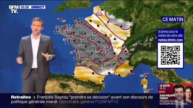 De la pluie dans les régions du nord-ouest et sur les parties centrales de la France