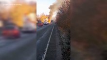 Double-decker bus bursts into flames on A256