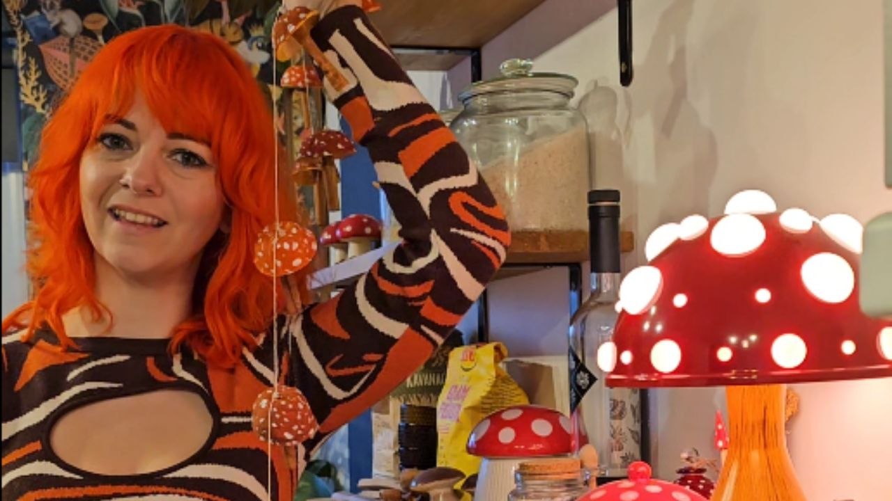 Girl uses orange skins and cinnamon sticks to make an eco-friendly mushroom garland