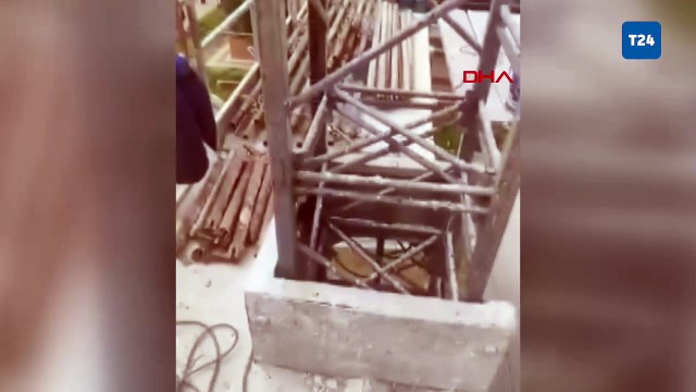 Bursa’da inşaat iskelesinin çökme anını bir işçi telefonla kaydetti