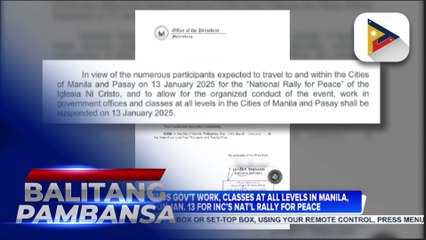 Palace suspends gov’t work, classes at all levels in Manila, Pasay on Jan. 13 for INC’s Nat’l Rally for Peace 