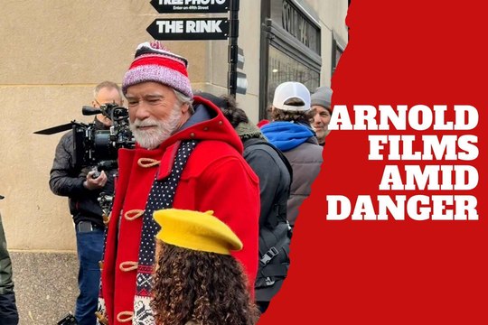 Arnold Schwarzenegger films as Santa in NYC while his LA mansion is at risk