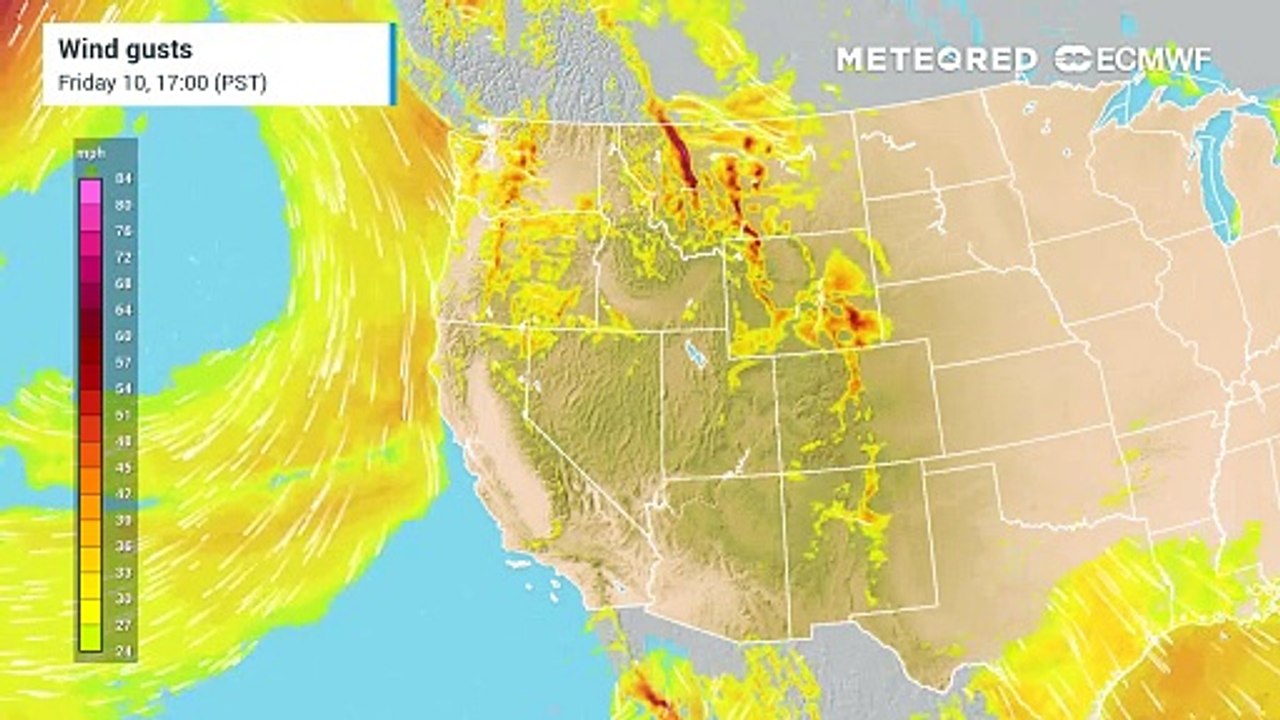 Wind Gust across Westhern U.S.