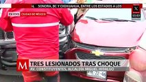 Camión choca contra cinco vehículos particulares en CdMx; hay tres lesionados