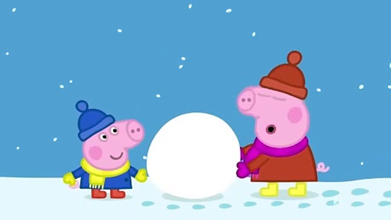 Peppa builds a snowman
