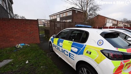 The scene of a murder in flats off Swancote Road, Dudley.