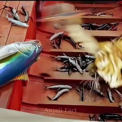 Lion and boy travel with each other on boat