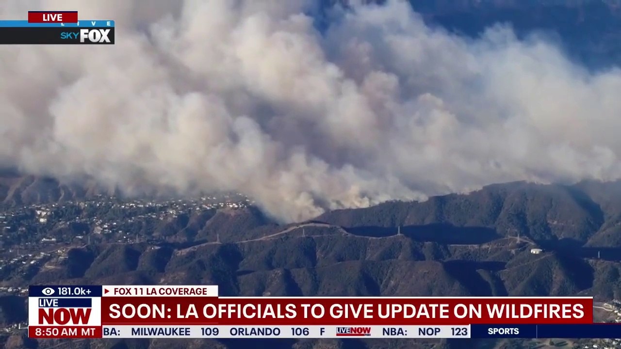 NEW AERIALS_ Firefighting helicopters flyover Palisades fire nearing Brentwood