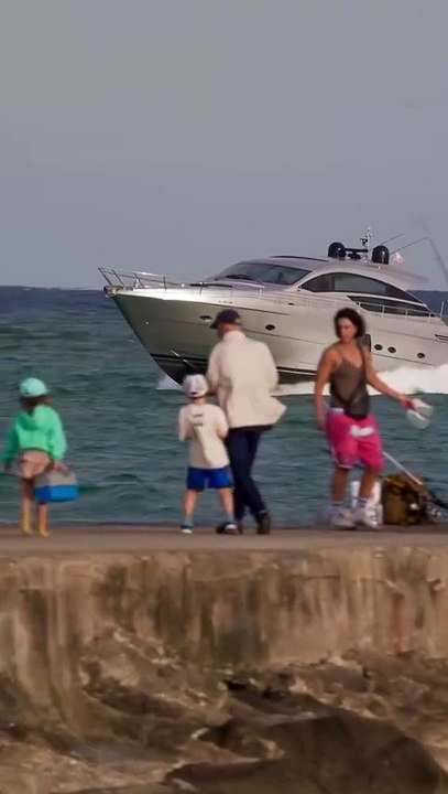Beautiful capture of Pershing power yacht turning into the Haulover Inlet