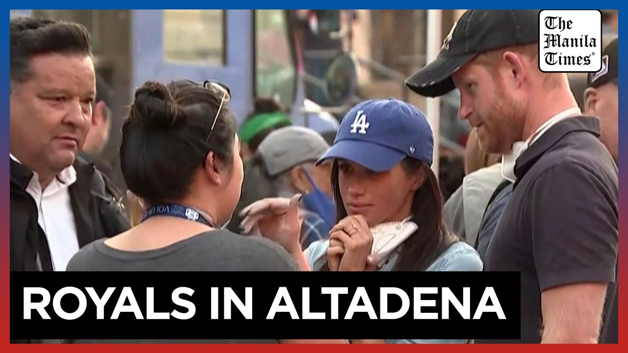 Britain's Prince Harry and Meghan Markle visit people affected by wildfires in Altadena
