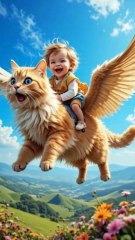 Whimsical Journeys A Child's Flight on a Winged Feline! #viral #trendingnow #fyp